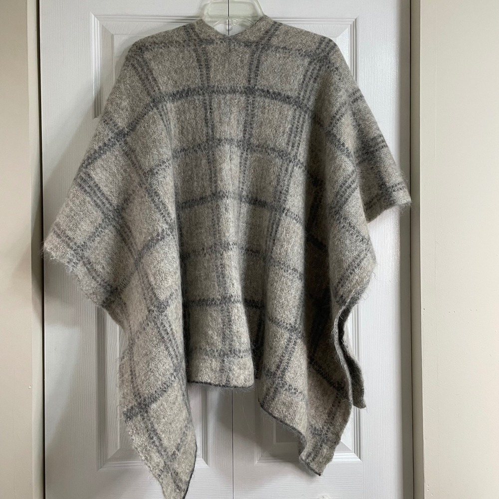 Eileen Fisher Brushed‎ Plaid Mohair Alpaca Blend Open Front Poncho Cape Shrug - Picture 5 of 10